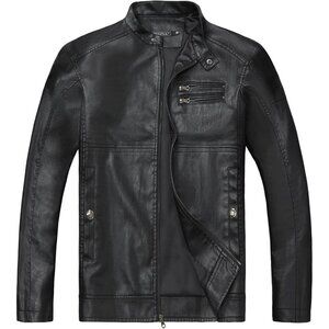 Brand New Men's Black 1304 Leather Stand Collar Moto Biker Lightweight Jacket